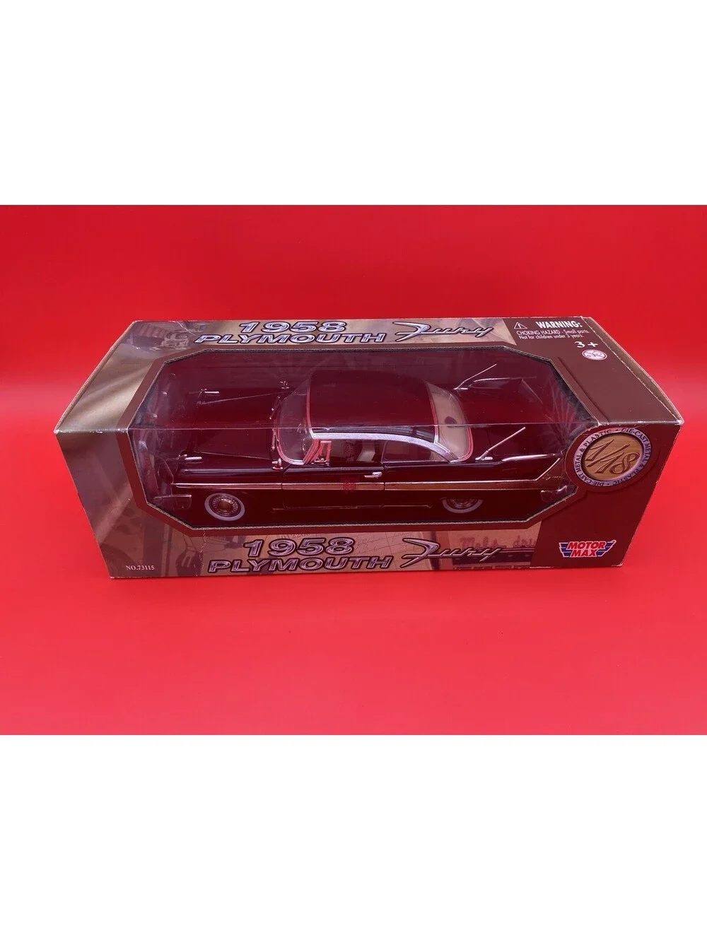 1958 Plymouth Fury Black 1/18 Scale Diecast Model Car - New - 2002 Motor Max NOS
